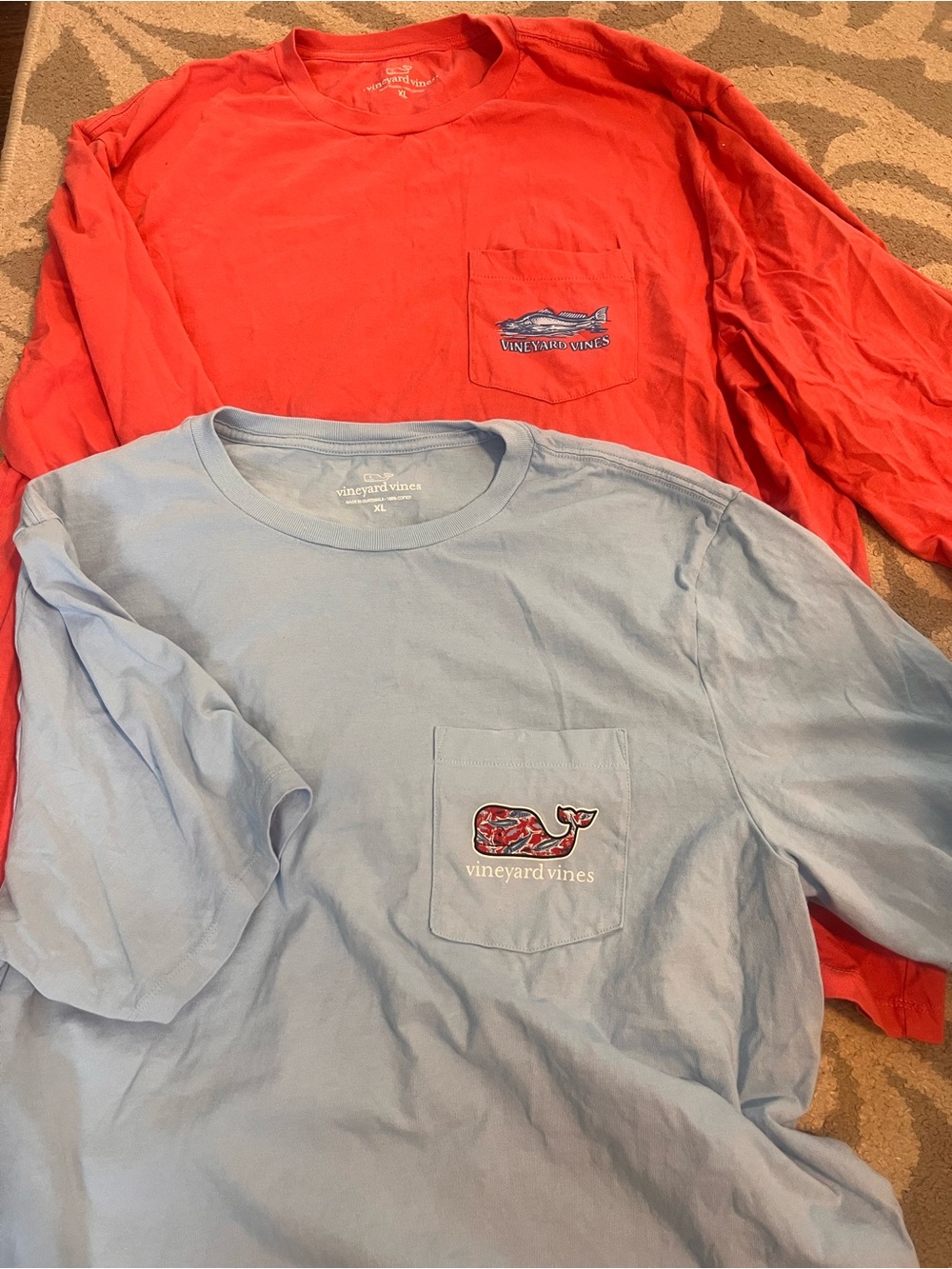 2 Vineyard Vines Pocket Tees - Red & Light Blue